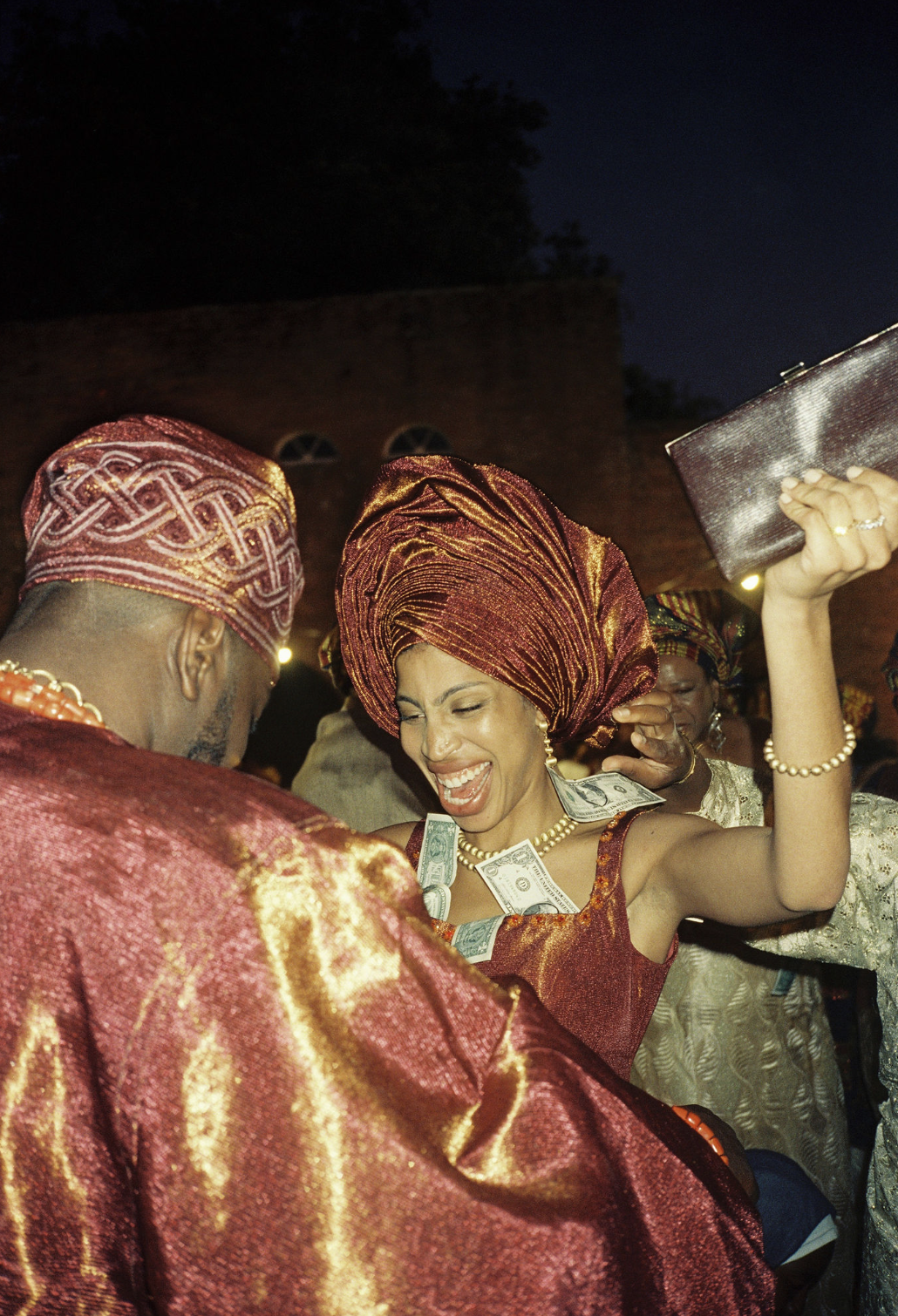 a colorful Nigerian wedding with lots of dancing