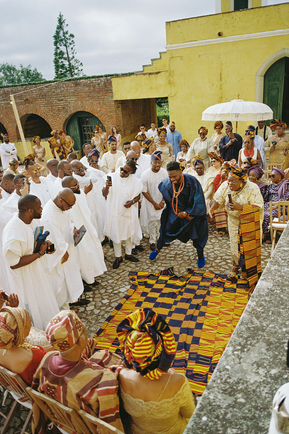 a colorful Nigerian wedding with lots of dancing