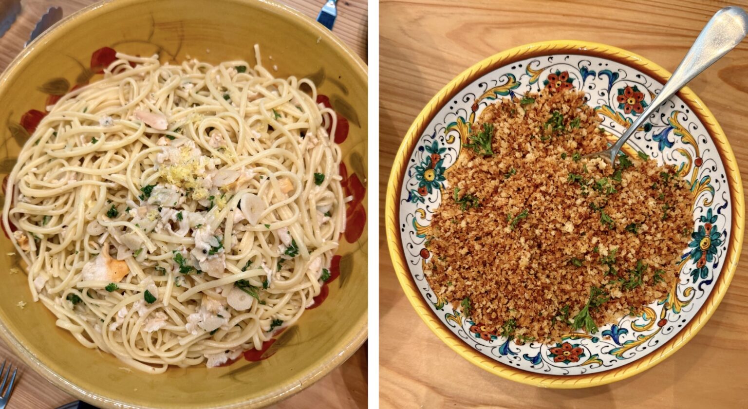 linguine with clam sauce and spicy breadcrumbs