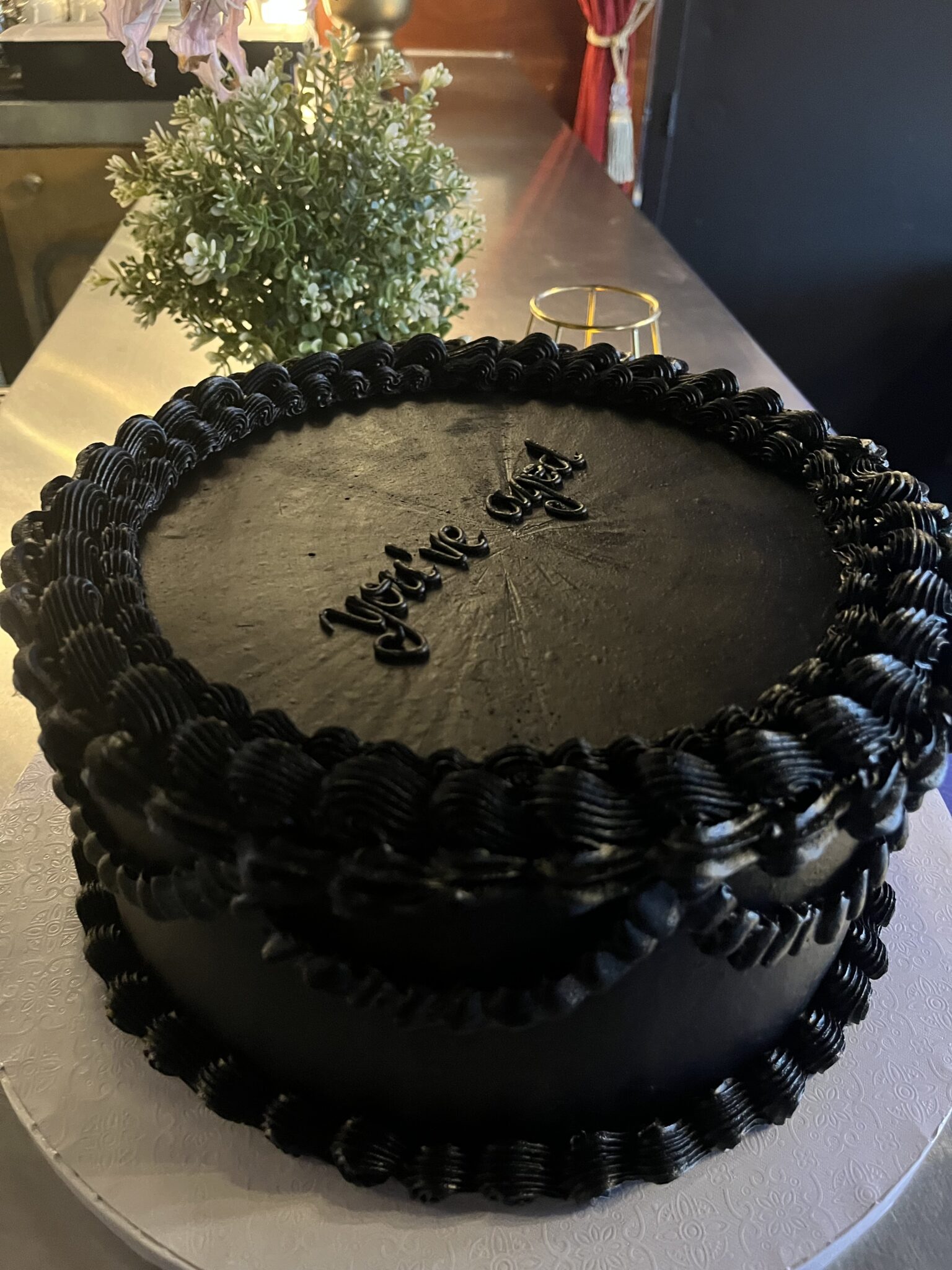 black birthday cake