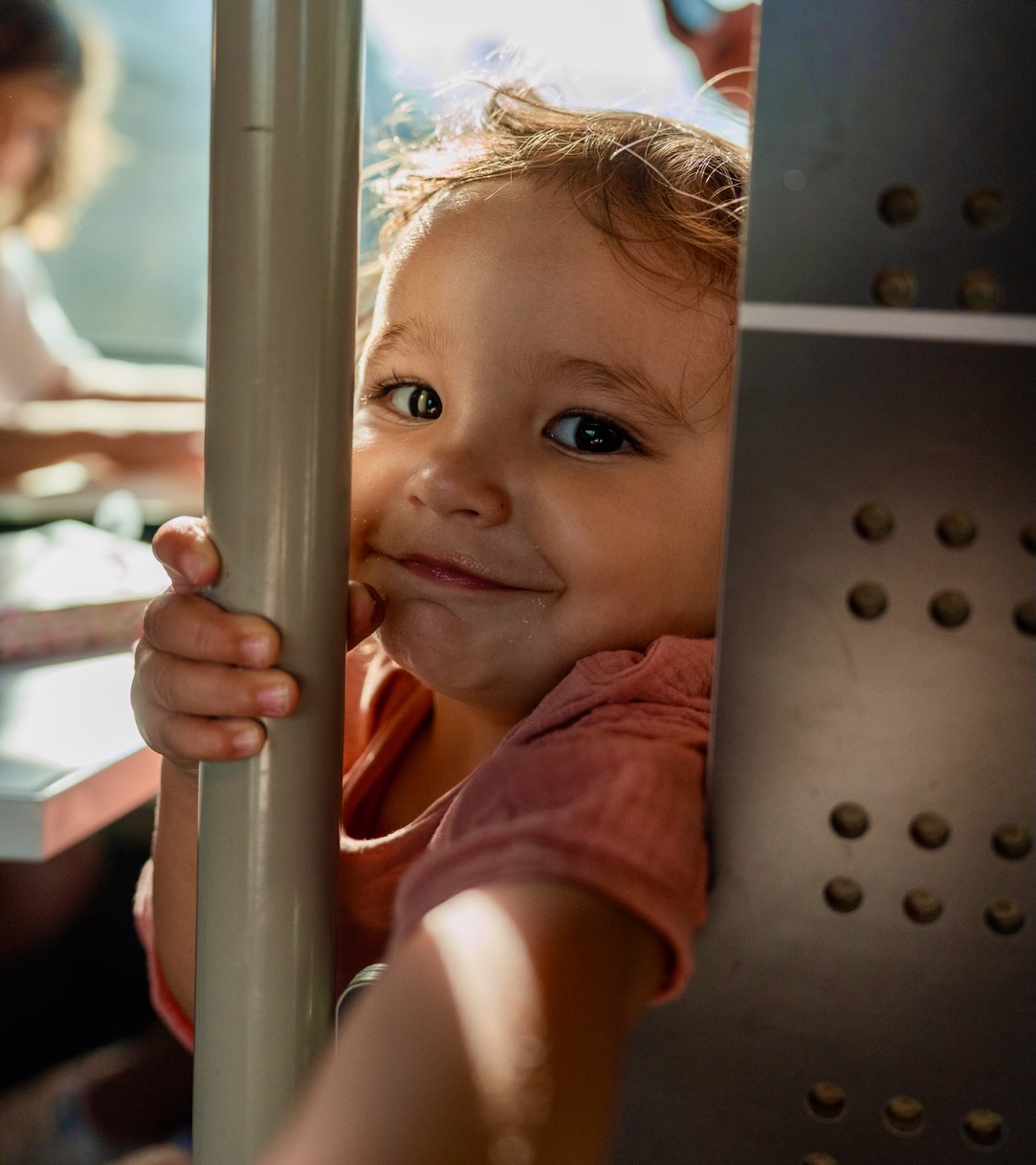 toddler on train