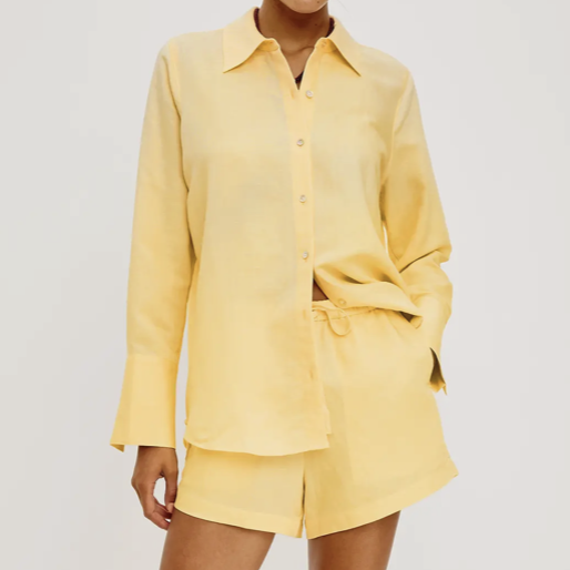 yellow button down shirt set