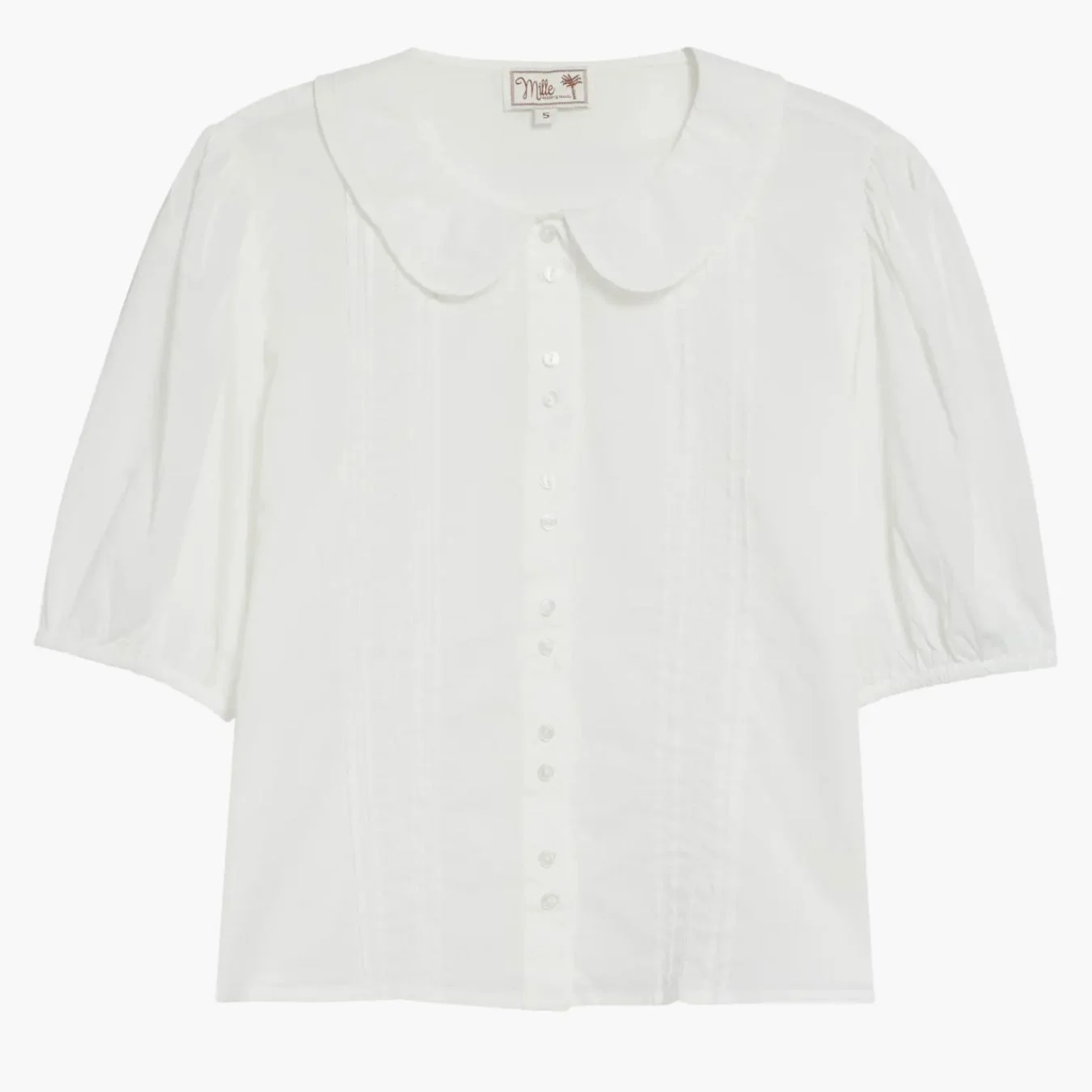 mille white lace blouse Peter Pan collar