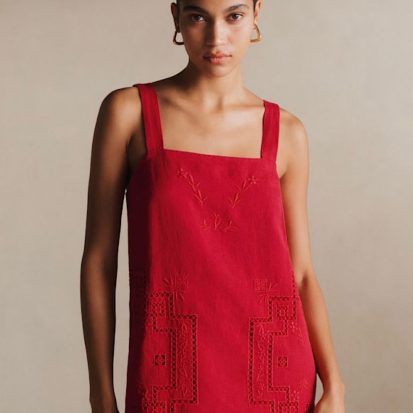 sezane red embroidered dress