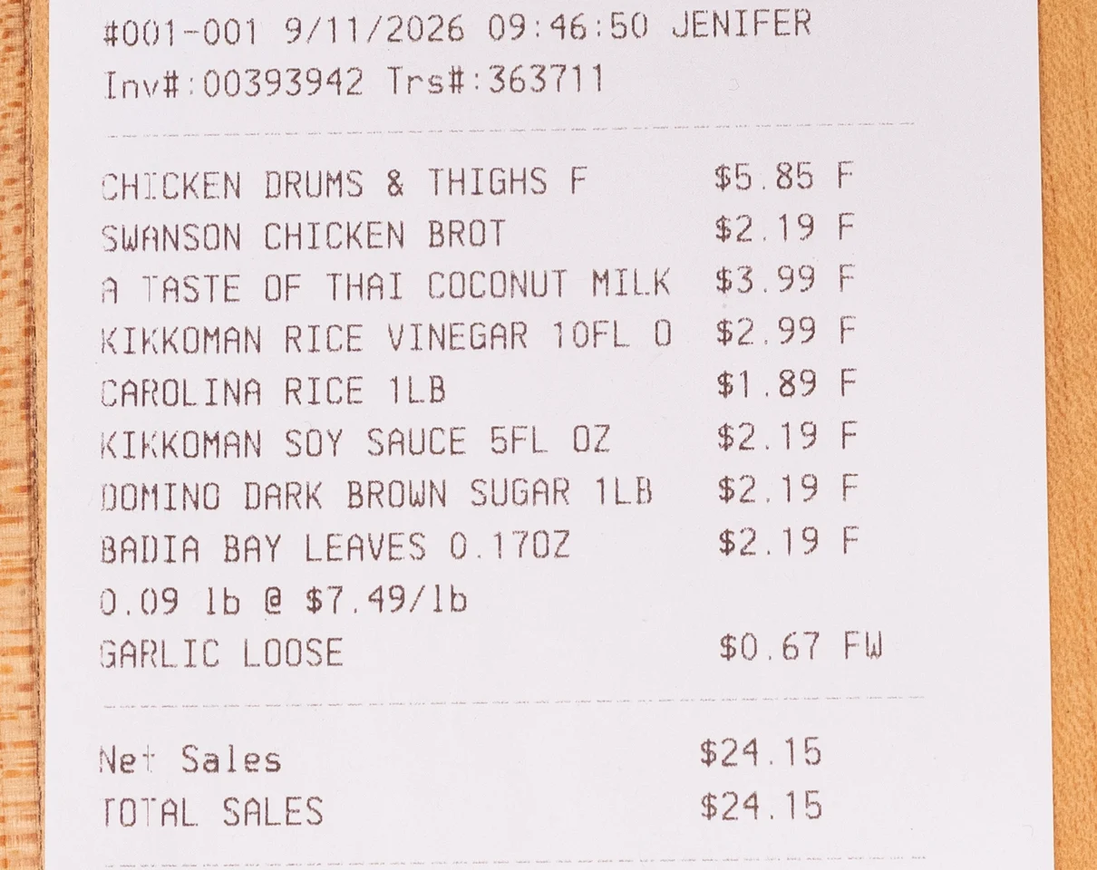 Filipino Chicken Adobo grocery receipt